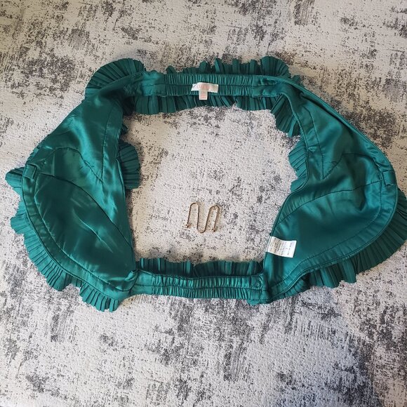 LUXXEL Deep Teal Emerald Green Ruffled Costume Piece w Halter Crop Top + Skirt - Picture 11 of 16